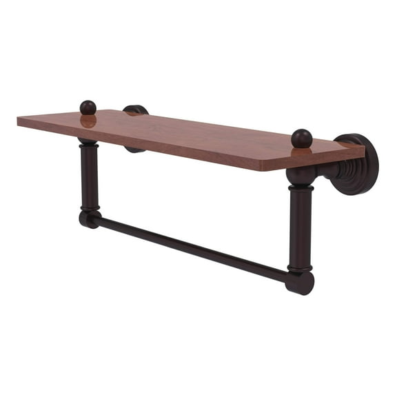 Waverly Place Collection Solid IPE Ironwood Shelf with Integrated Towel Bar - Antique Bronze / 16 Inch
