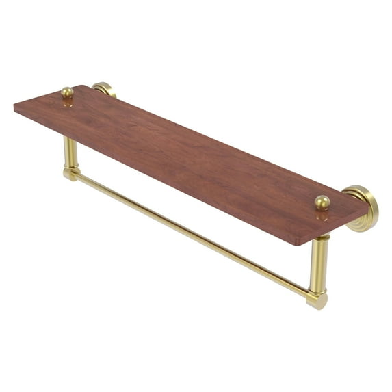 Waverly Place Collection Solid IPE Ironwood Shelf with Integrated Towel Bar - Satin Brass / 22 Inch