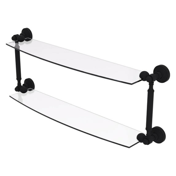 Waverly Place Collection Two Tiered Glass Shelf - Matte Black / 24 Inch