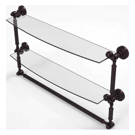 Waverly Place Collection Two Tiered Glass Shelf with Integrated Towel Bar - Antique Bronze / 24 Inch