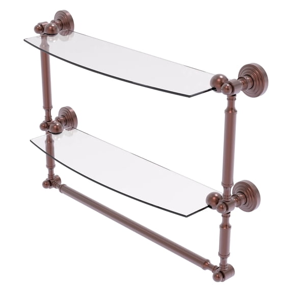 Waverly Place Collection Two Tiered Glass Shelf with Integrated Towel Bar - Antique Copper / 18 Inch