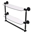 thumbnail image 1 of Waverly Place Collection Two Tiered Glass Shelf with Integrated Towel Bar - Matte Black / 18 Inch, 1 of 2