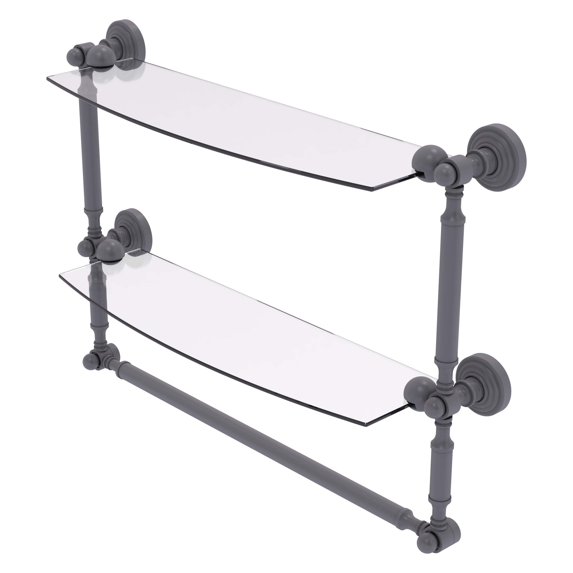 Waverly Place Collection Two Tiered Glass Shelf with Integrated Towel Bar - Matte Gray / 18 Inch