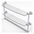thumbnail image 1 of Waverly Place Collection Two Tiered Glass Shelf with Integrated Towel Bar - Satin Chrome / 24 Inch, 1 of 5