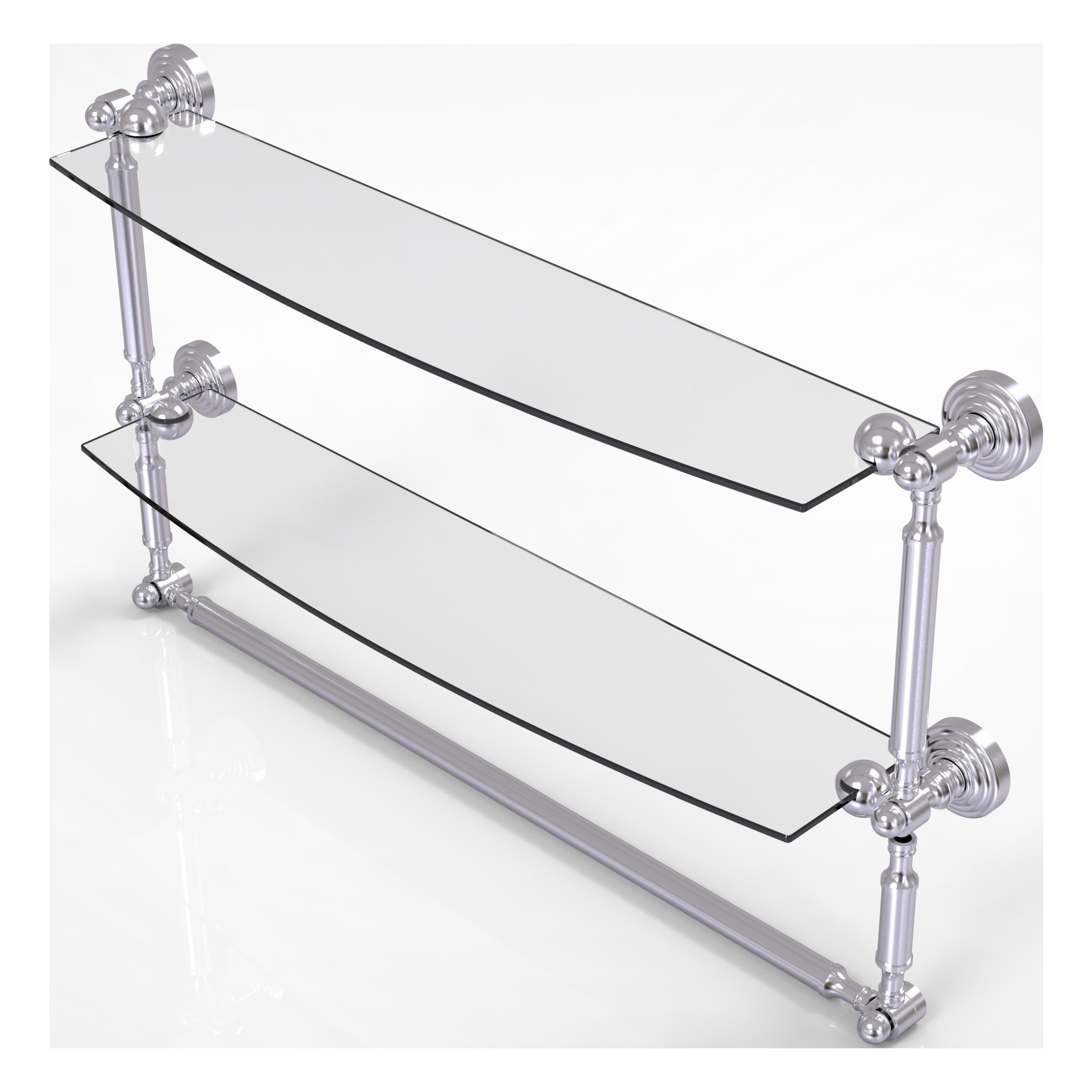 Waverly Place Collection Two Tiered Glass Shelf with Integrated Towel Bar Satin Chrome / 24