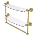 thumbnail image 1 of Waverly Place Collection Two Tiered Glass Shelf with Integrated Towel Bar - Unlacquered Brass / 18 Inch, 1 of 2