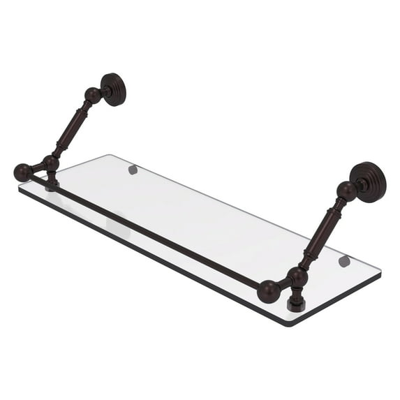 Waverly Place Floating Glass Shelf with Gallery Rail - Antique Bronze / 24 Inch