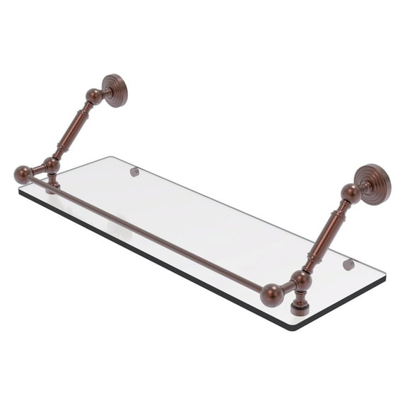 Waverly Place Floating Glass Shelf with Gallery Rail - Antique Copper / 24 Inch