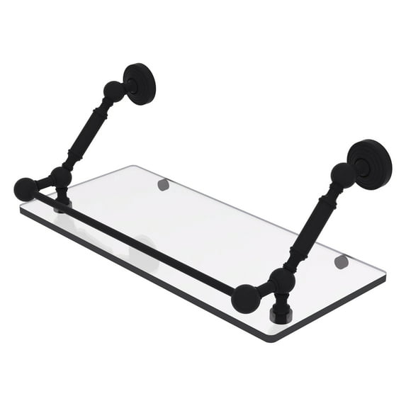 Waverly Place Floating Glass Shelf with Gallery Rail - Matte Black / 18 Inch