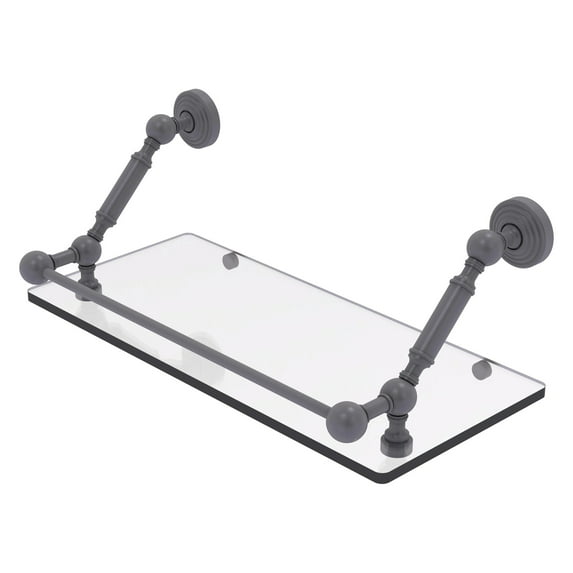Waverly Place Floating Glass Shelf with Gallery Rail - Matte Gray / 18 Inch