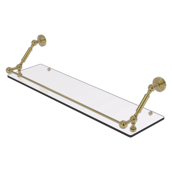 Waverly Place Floating Glass Shelf with Gallery Rail - Unlacquered Brass / 30 Inch