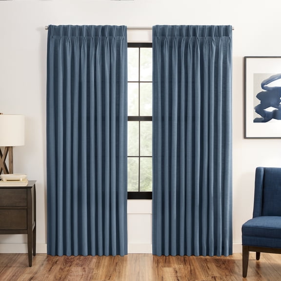 Waverly Serendipity Pinch Pleat Light-Filtering Window Panel, 50" X 63", Blue