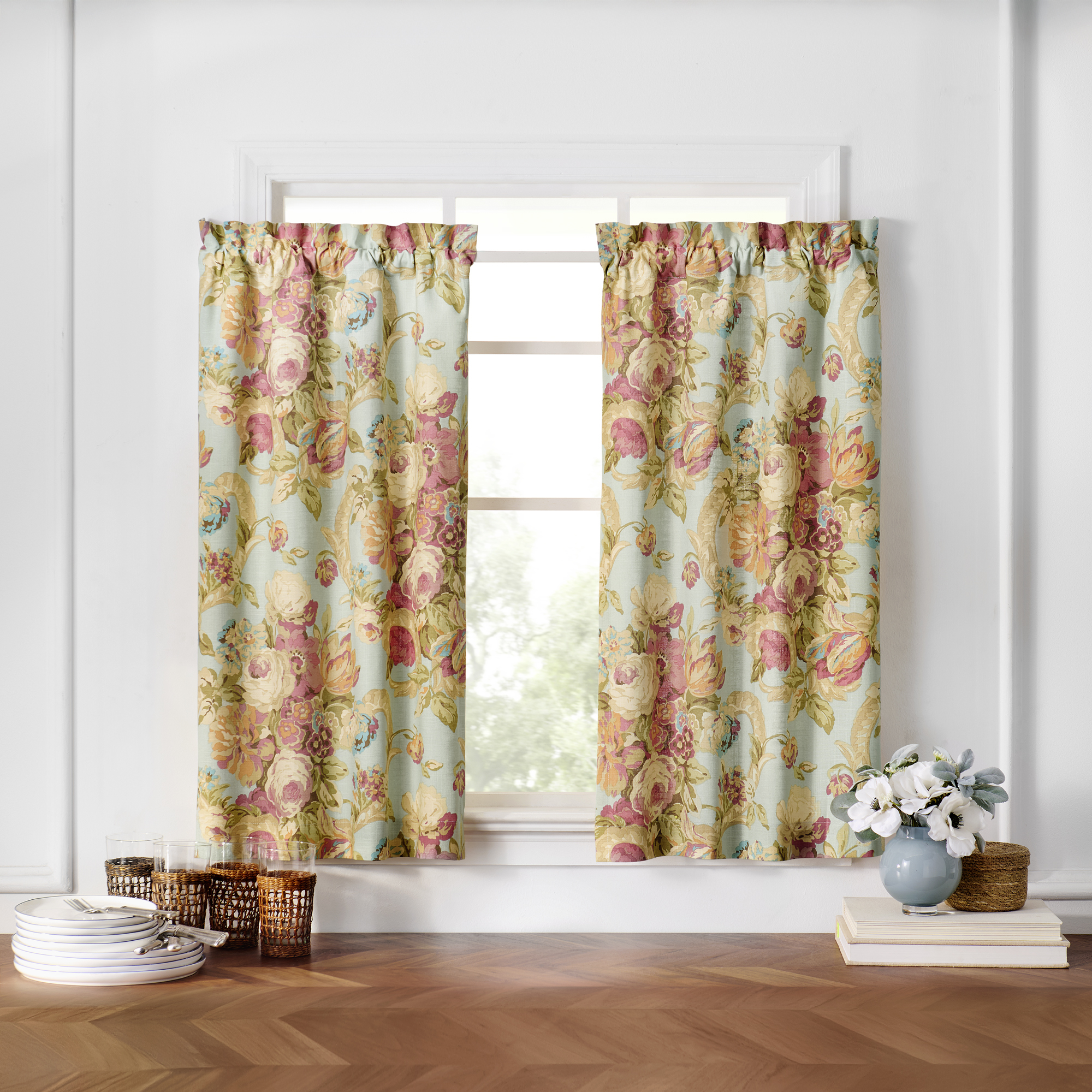 Waverly Spring Bling Vapor Curtain Collection – Tiered Panel - 100% Cotton - Elegant Textured Look - 52" X 36"