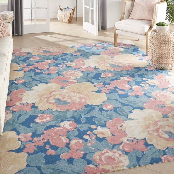 Nourison Sun N' Shade Indoor/Outdoor Modern Floral Blue 7'9" x 10'10" Area Rug, Easy Clean, Eco-Friendly, Bed Room, Living Room, Dining Room, Hallway, ()8' x 11')