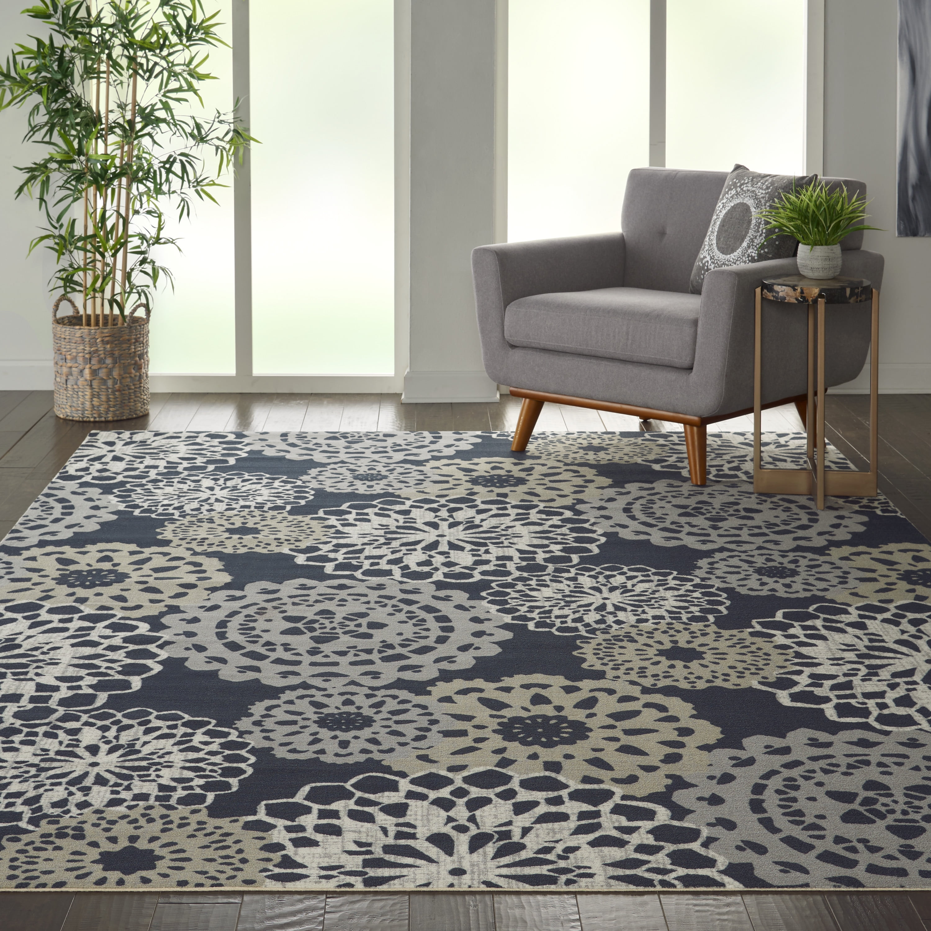 Rare Jewels Medallion Black Synthetic 7'9" x 10'10" Indoor/Outdoor Rug