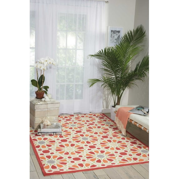 Nourison Sun N' Shade Indoor/Outdoor Contemporary Geometric Flamingo 5'3" x 7'5" Area Rug, (5' x 8')