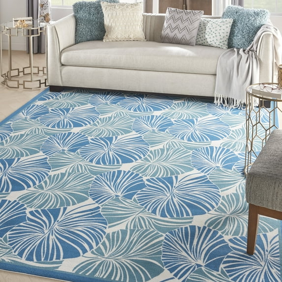 Nourison Sun N' Shade Indoor/Outdoor Modern Botanical Blue 7'9" x 10'10" Area Rug, Easy Clean, Eco-Friendly, Bed Room, Living Room, Dining Room, Hallway, ()8' x 11')