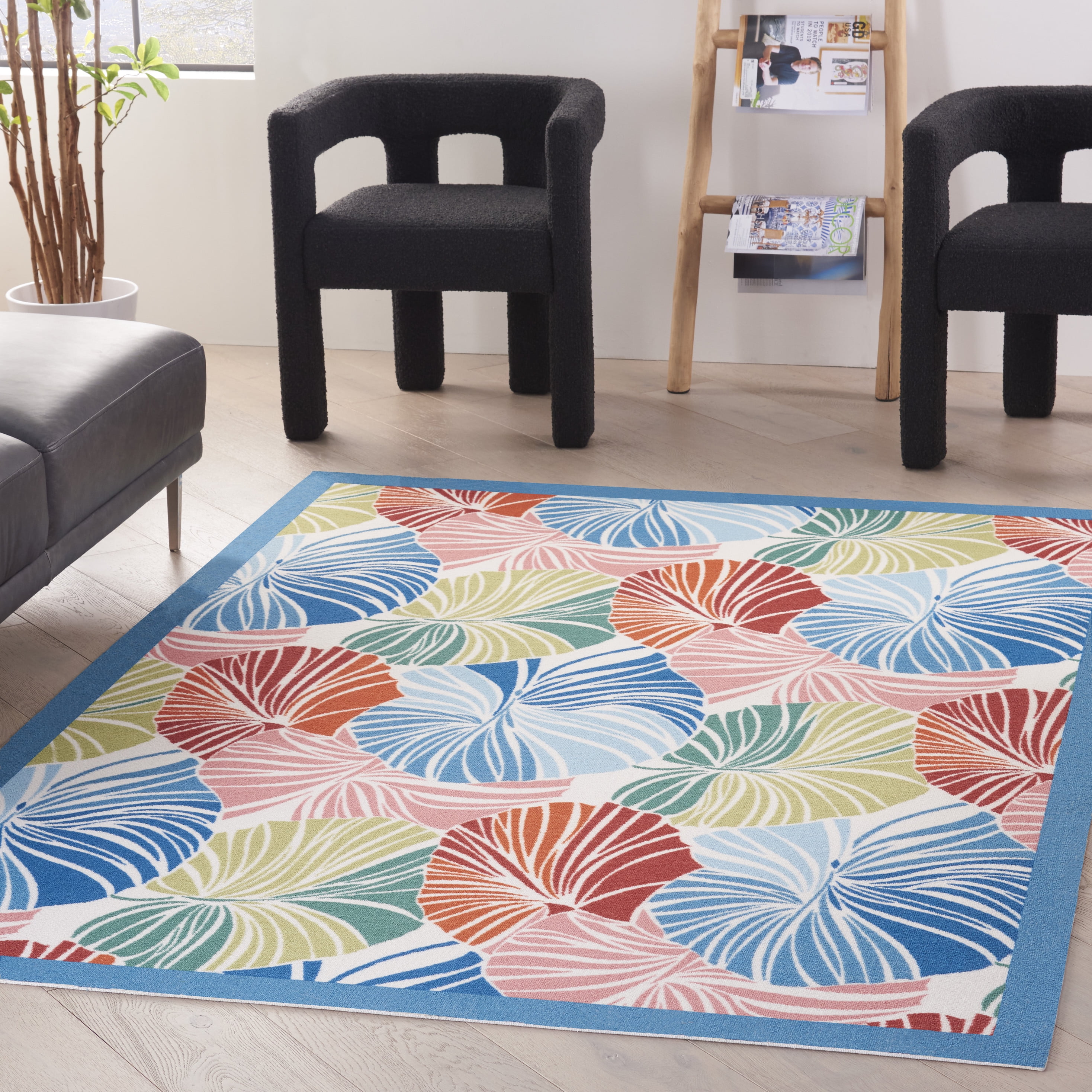 Tropical Escape Red Synthetic Rectangular Area Rug