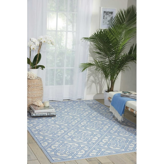 Nourison Sun N' Shade Indoor/Outdoor Modern Geometric Aquarium 7'9" x 10'10" Area Rug, (8' x 11')