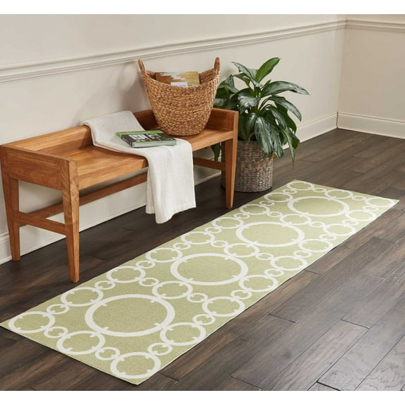 Nourison Sun N' Shade Indoor/Outdoor Modern Geometric Citrine 2'3" x 8' Area Rug, (8' Runner)