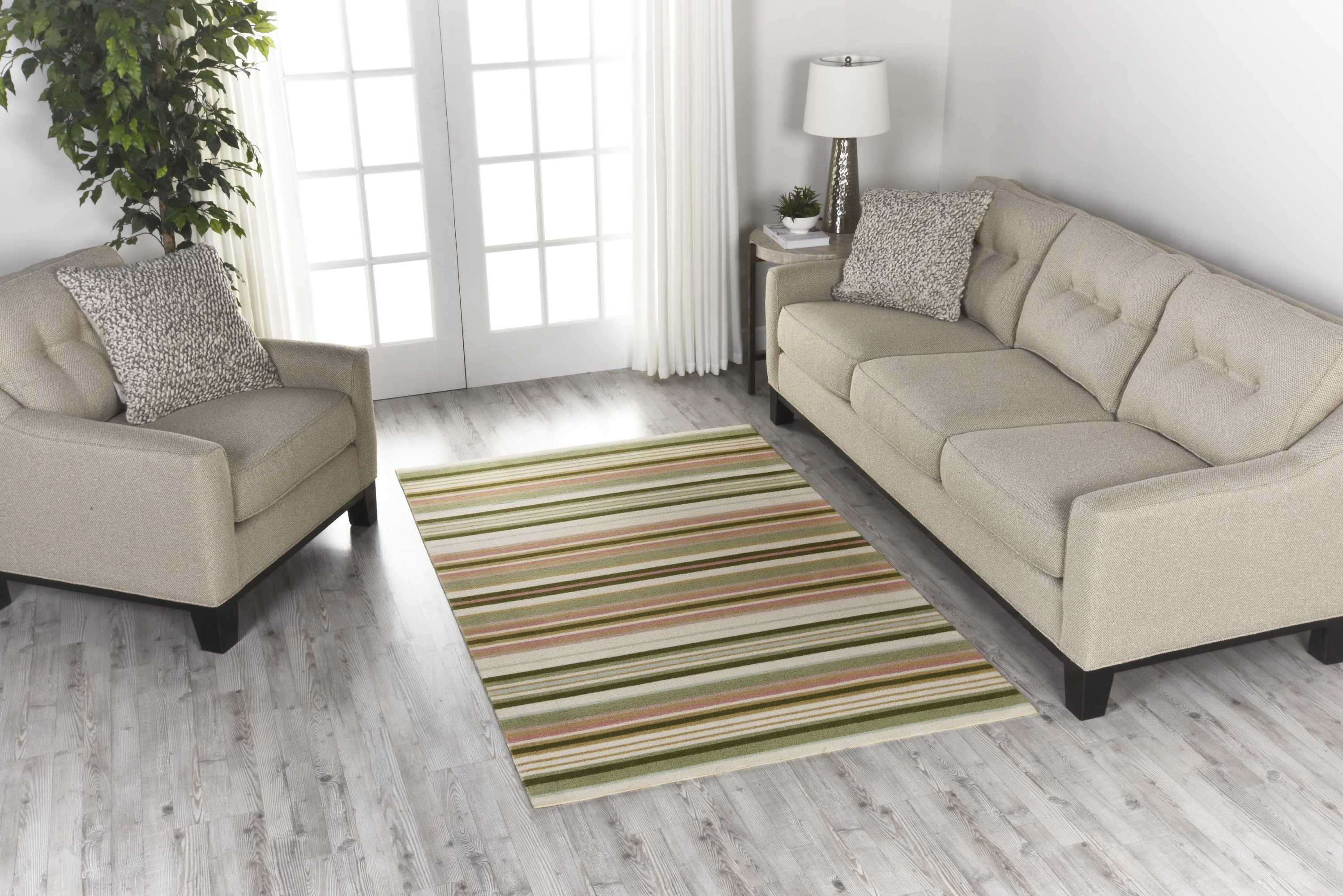 Waverly Sun N' Shade Indoor/Outdoor Modern Striped Light Green 4'4