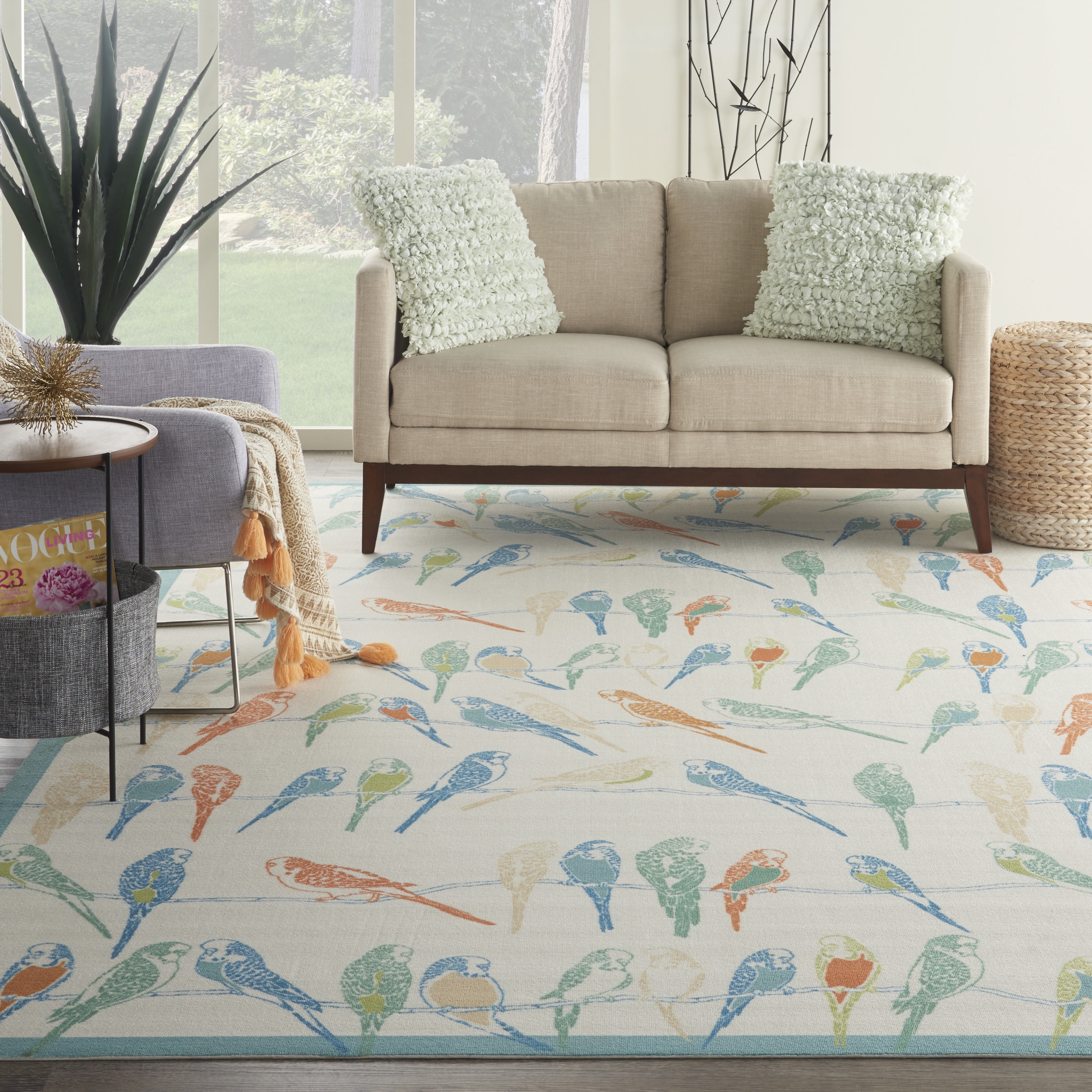 Handmade Blue and Multicolor Rectangular Synthetic Area Rug