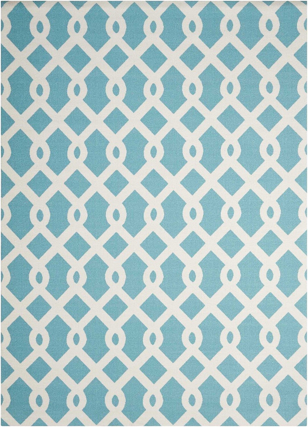 Aqua and White Geometric Outdoor Area Rug, 2'3" x 3'9"