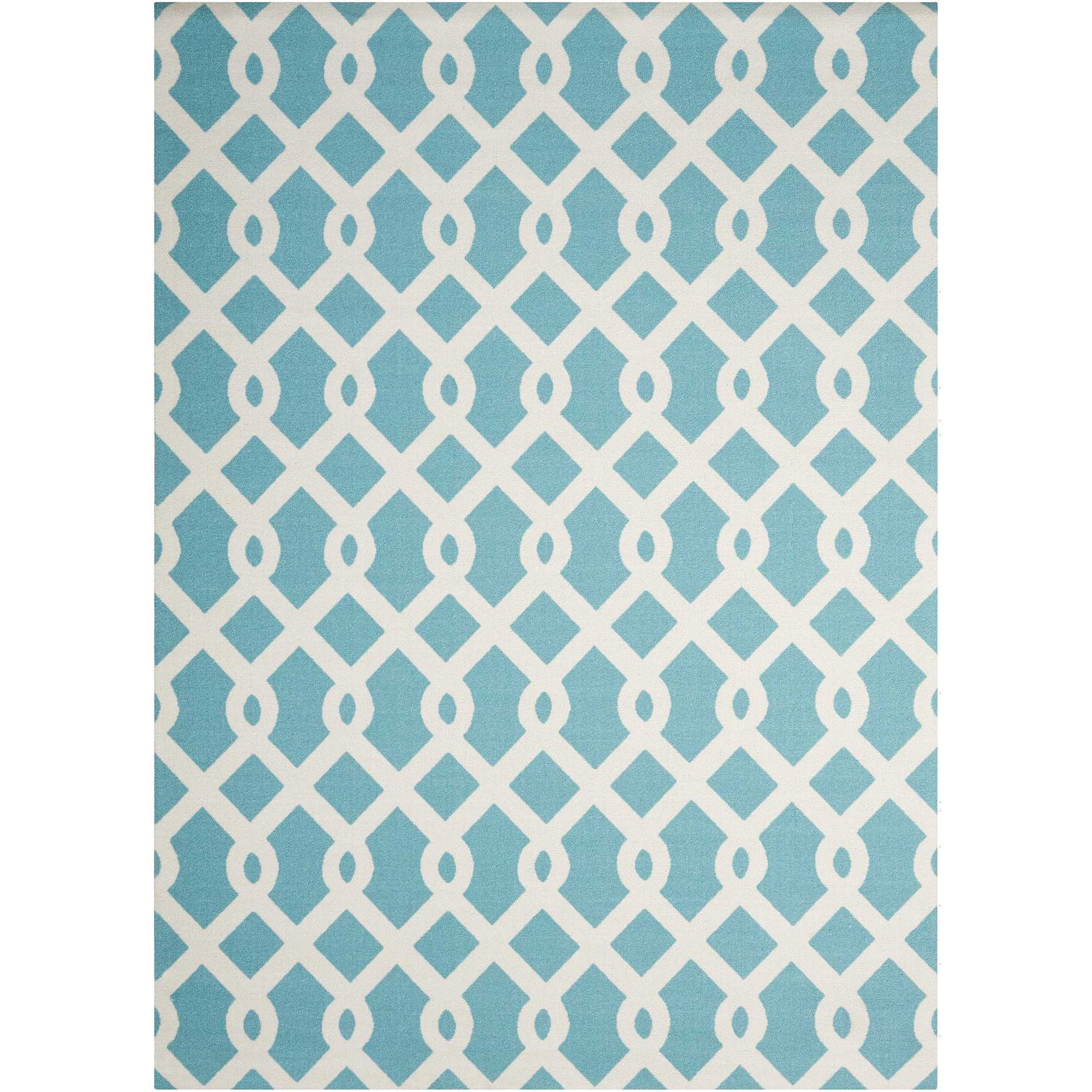 Aqua and White Geometric Outdoor Area Rug, 2'3" x 3'9"