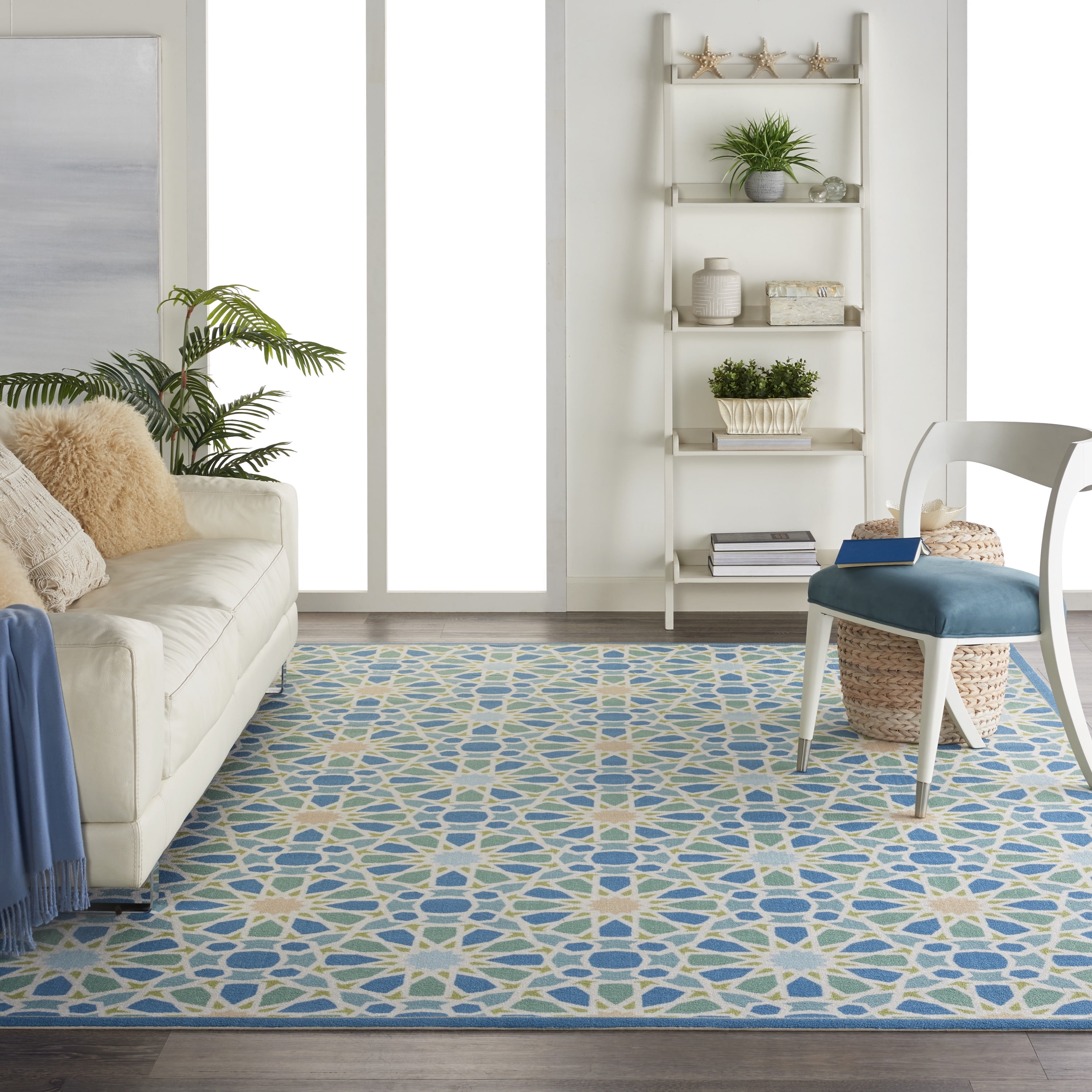 Porcelain Blue Rectangular Synthetic Indoor/Outdoor Area Rug