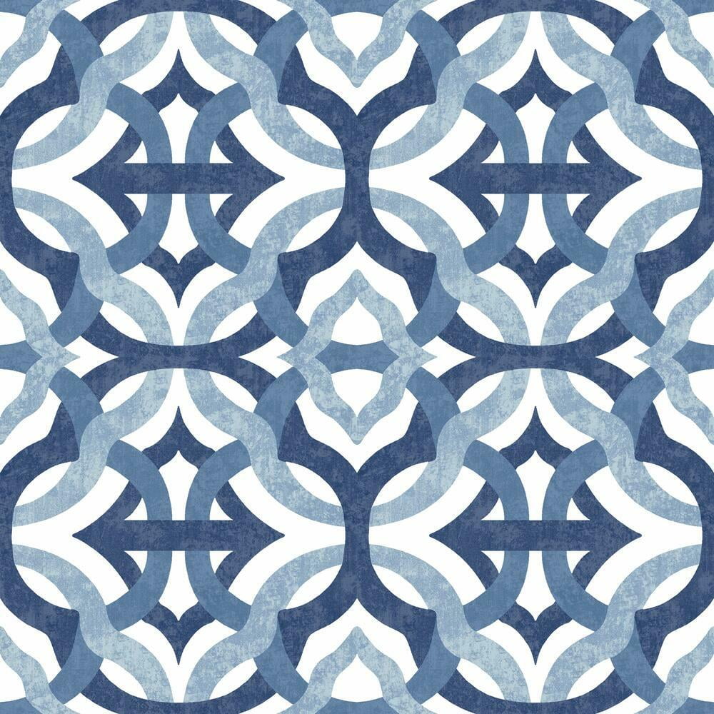 Blue and White Geometric Vinyl Peel and Stick Wallpaper Roll