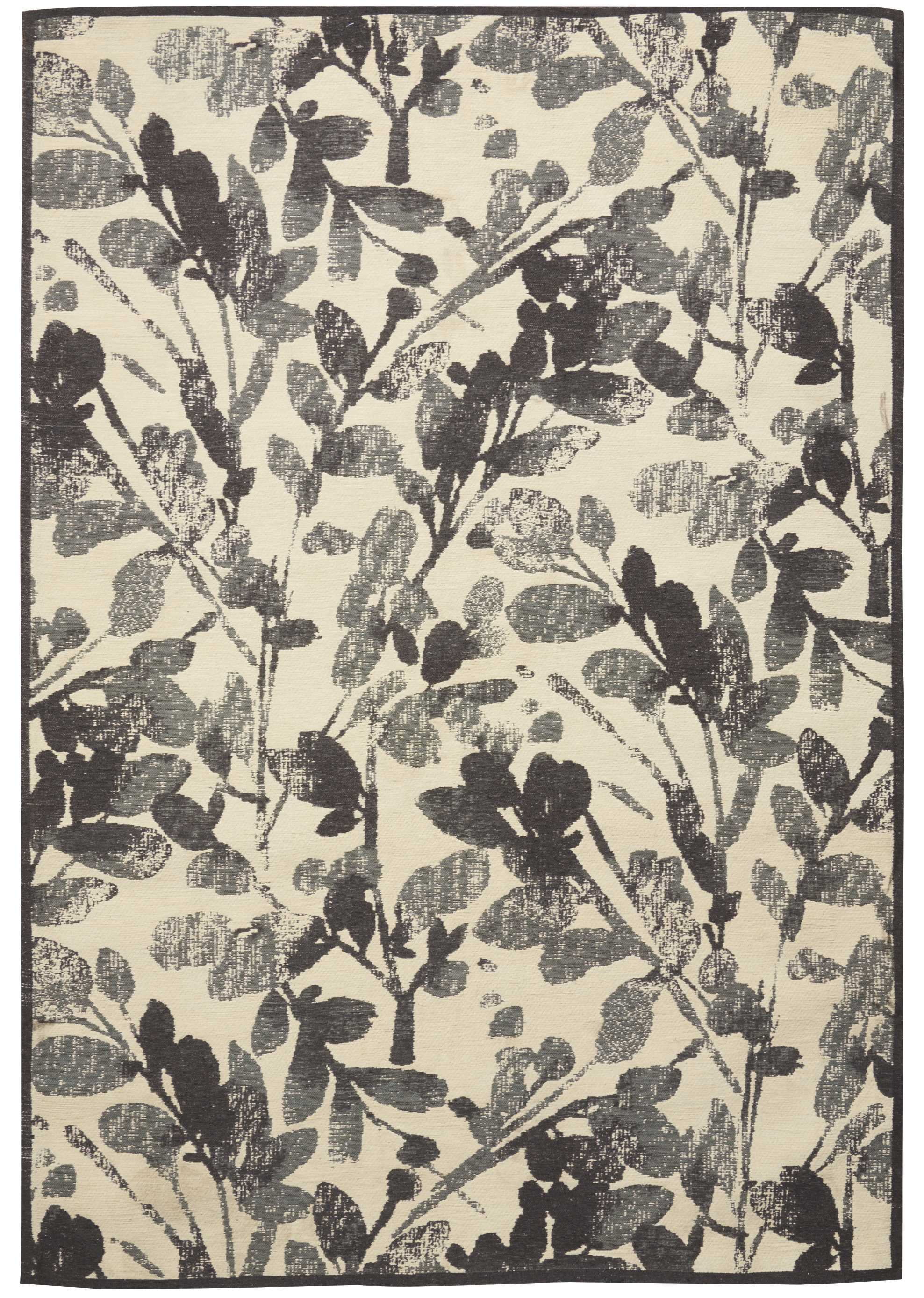 Graphite and Off-White Floral 4' x 6' Flat Woven Area Rug