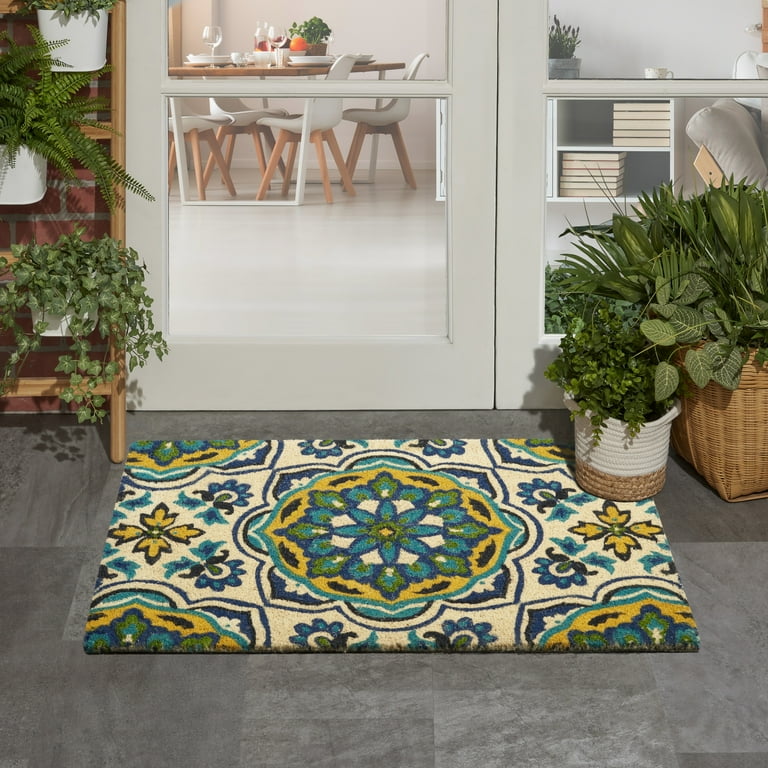 Nourison Wav17 Greetings 2-ft x 3-ft Blue Rectangular Indoor Door Mat Nourison Wav17 Greetings 2-ft x 3-ft Blue Rectangular Indoor Door Mat
