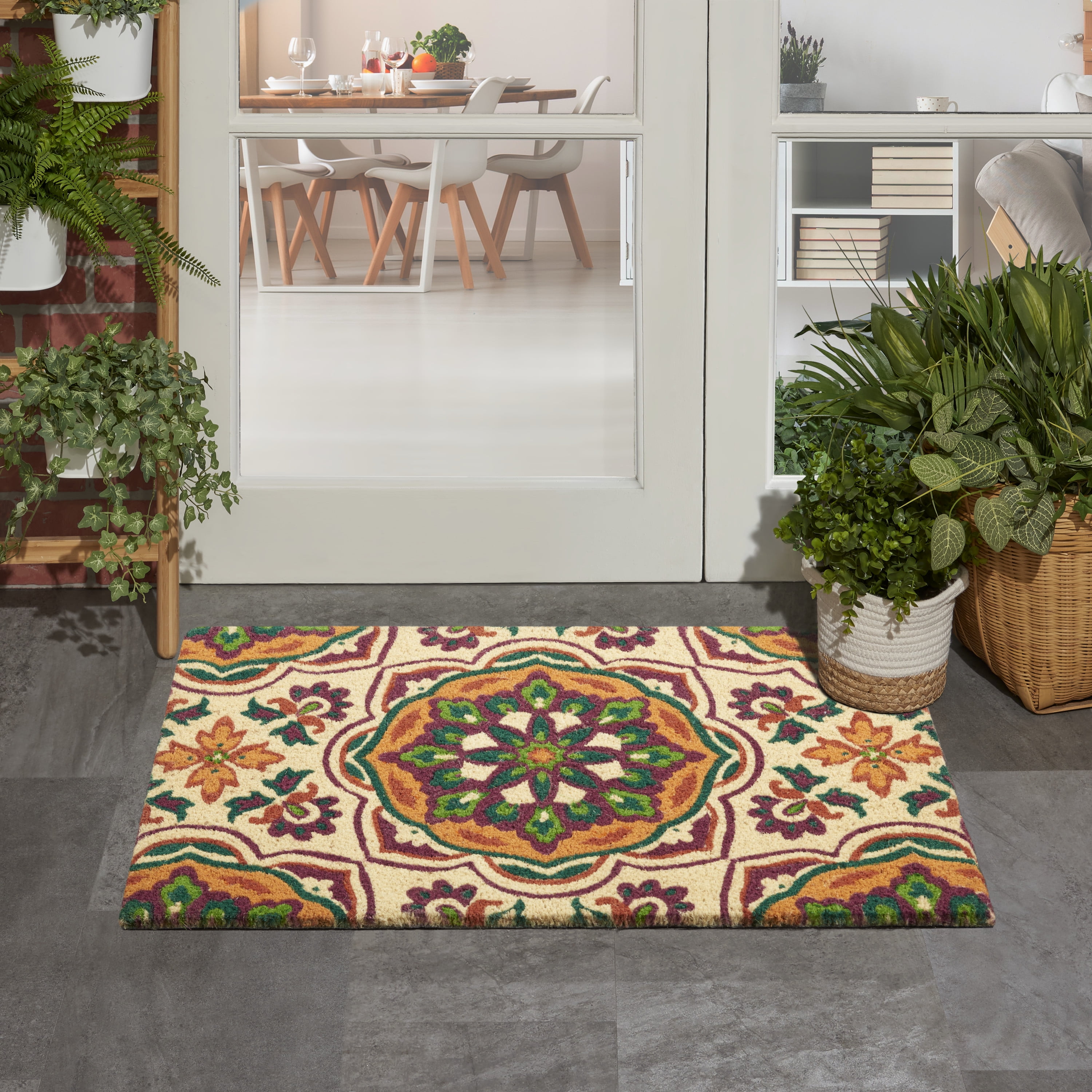 Handmade Blue Floral Rectangular Tufted Doormat