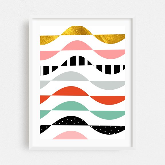 Waves Abstract - Digital Art Geometric Abstract Minimalist Modern Art Pattern Waves White Framed Wall Art Print 5 x 7 inches