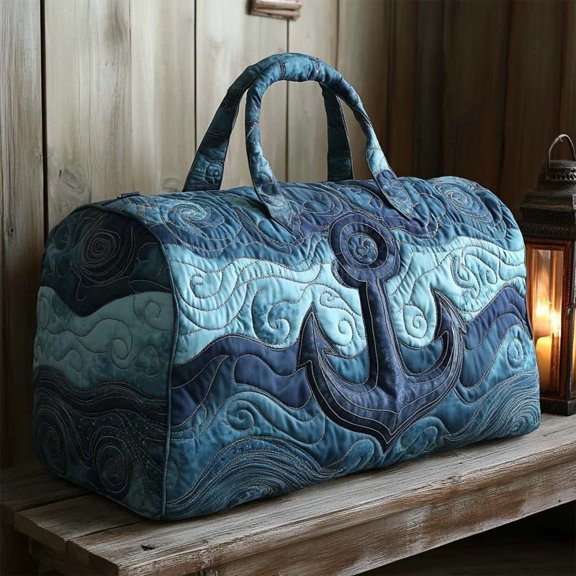 Waves And Anchor Art Pattern Print Quilted Duffle Bag