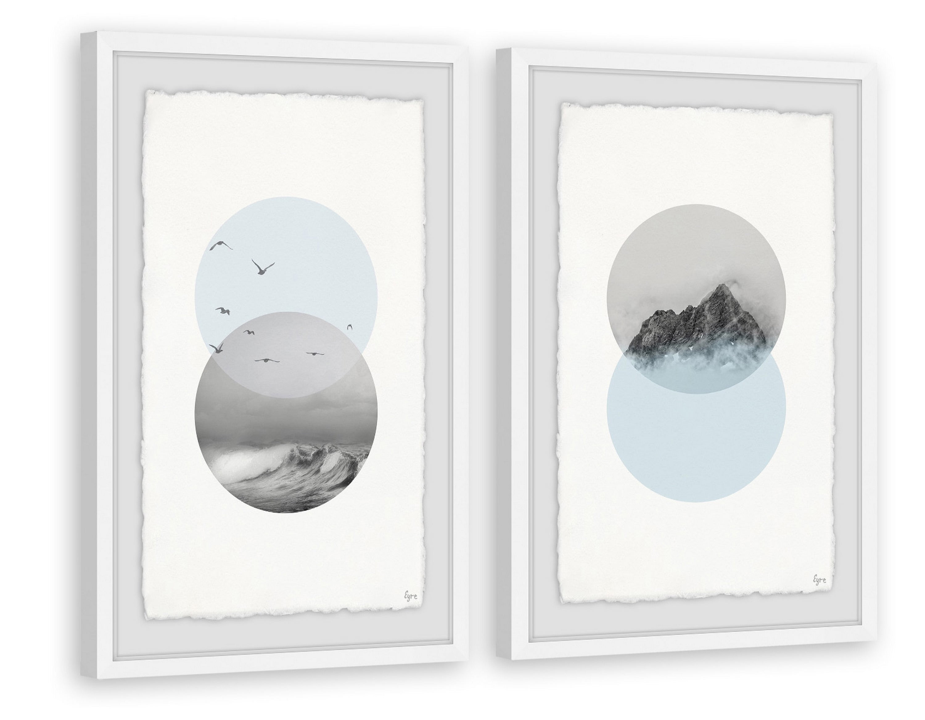 Waves And Mountain Diptych, Art Prints, 32.00" x 1.50"