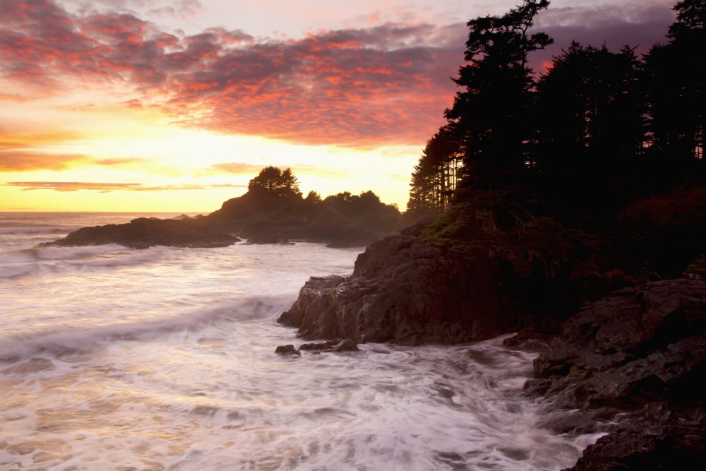 Waves At Cox Bay And Sunset Point At Sunset Near Tofino British Columbia Canada Canvas Art - Deddeda Design Pics (38 x 24)