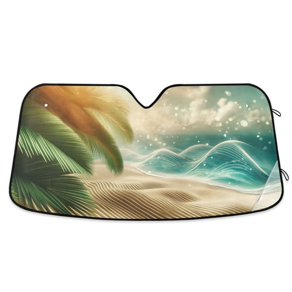Waves Beach Tree Car Windshield Sun Shade Foldable Car Front Window Visor Heat and UV Protection 53x23.5