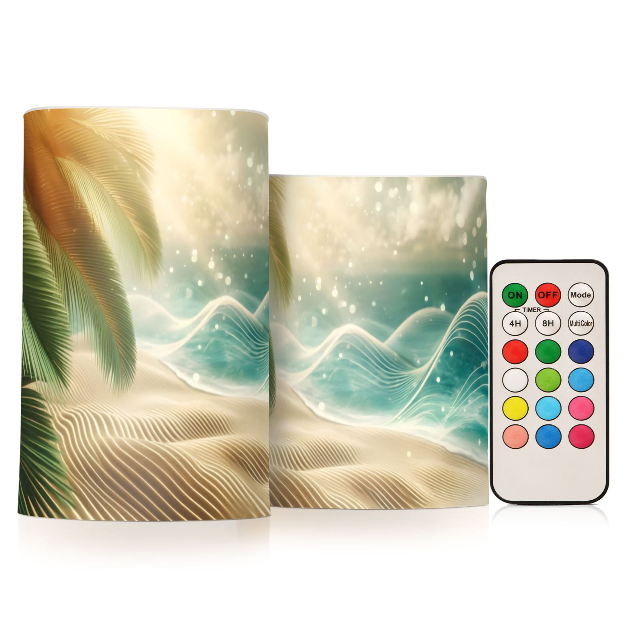 Waves Beach Tree Flickering Flameless LED Candles set of 2 Battery Operated 18-Key Remotes Timer Halloween Fall Decor D3''xH4''5''