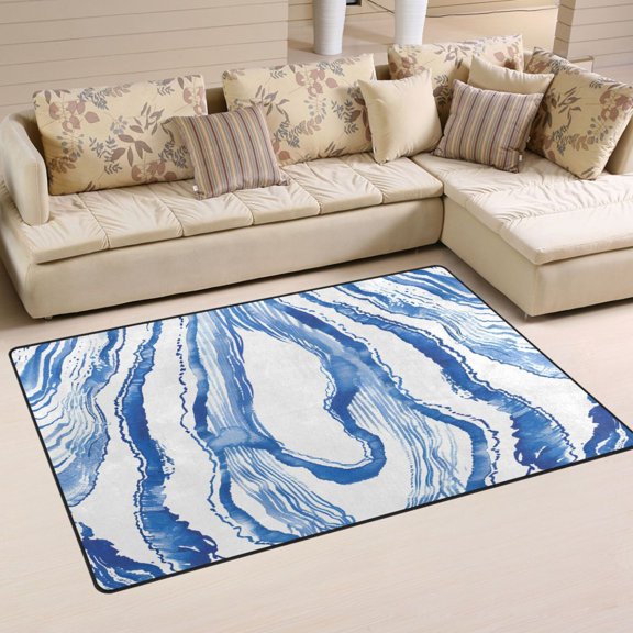 Waves Blue White Line Area Rug Washable Floor Carpet Mat 60 x 39 inch for Bedroom Living Room Kids Room Home Decor