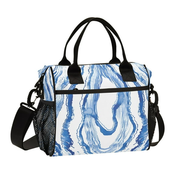 Waves Blue White Line Cooler Bag Lunch Bag Soft Cooler Cooling Tote Insulated Lunch Box for Adult Men Women