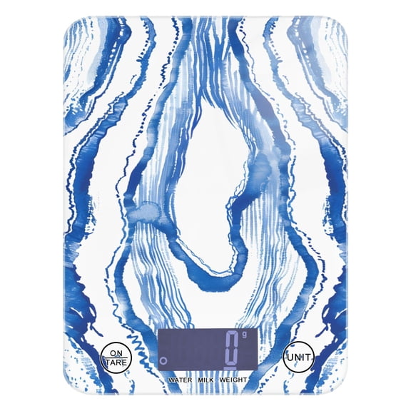 Waves Blue White Line Food Scale Digital Kitchen Scale Waterproof Tempered Glass Tare Function 11 lb for Baking Cooking Meal Prep