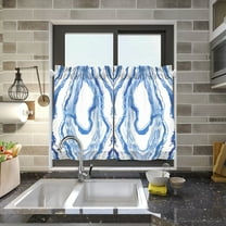 Waves Blue White Line Kitchen Curtains Half Tier Curtain 2 Rod Pockets Bathroom Bedroom Cupborad Living Room 27"x24"