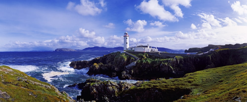 Waves Breaking On The Coast With A Light House In Background Fanad Head County Donegal Republic Of Ireland Canvas Art - The Irish Image Collection Design Pics (44 x 18)