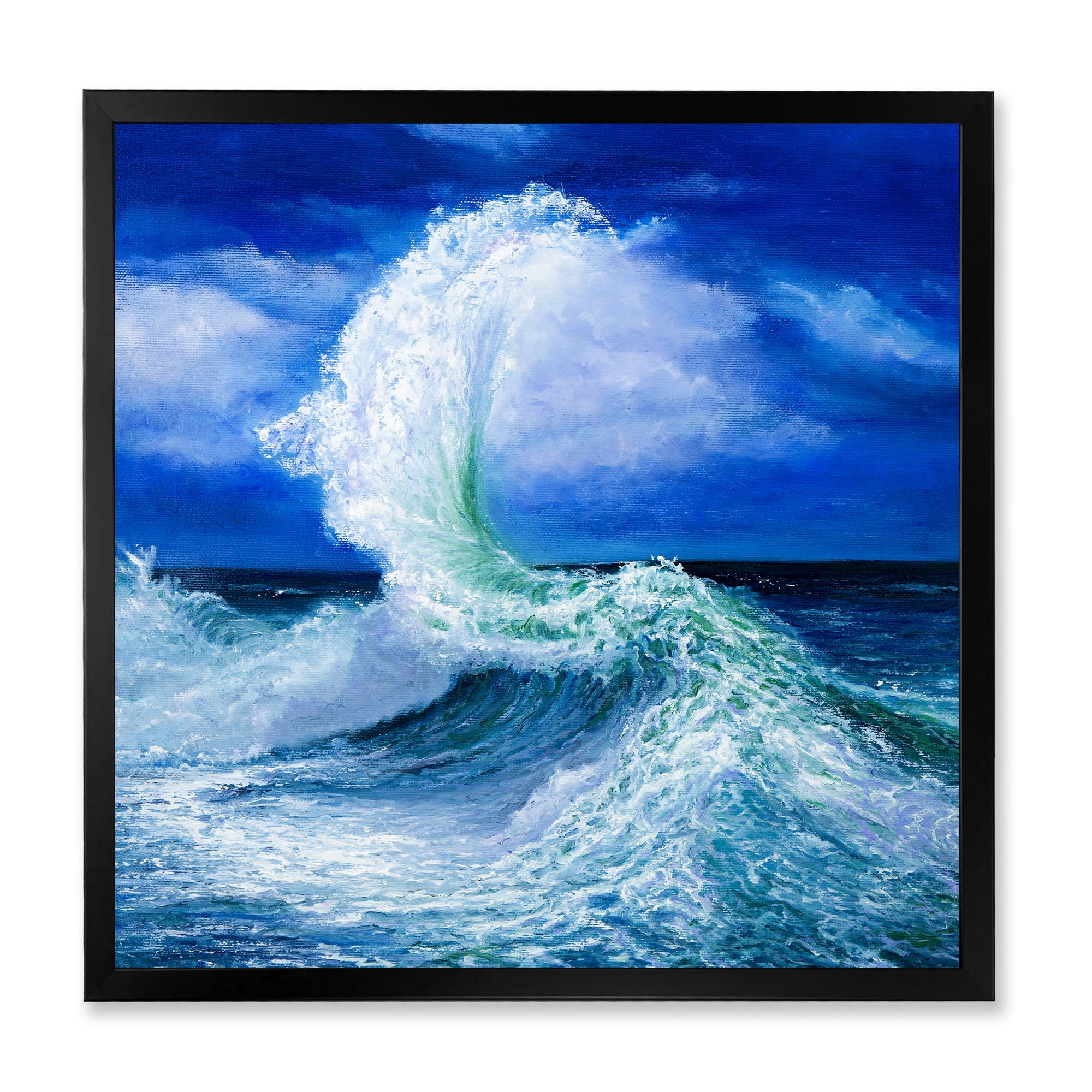Waves Breaking During Wild Blue Ocean Tide 30 in x 30 in Framed Painting Canvas Art Print, by Designart