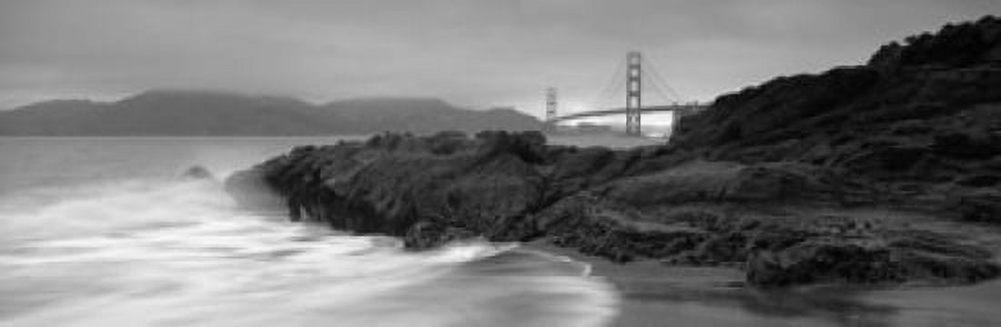 Waves Breaking On Rocks Golden Gate Bridge Baker Beach San Francisco California USA Canvas Art - Panoramic Images (18 x 6)