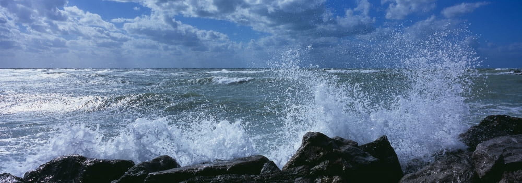 Waves Breaking On Rocks Gulf Of Mexico Venice Florida USA Canvas Art - Panoramic Images (35 x 12)