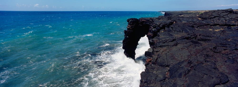 Waves Breaking On Rocks Hawaii Volcanoes National Park Big Island Hawaii USA Canvas Art - Panoramic Images (36 x 12)