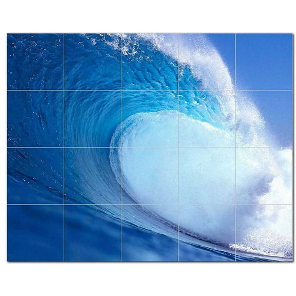 Waves Ceramic Tile Mural Kitchen Backsplash Bathroom Shower, 401917-L54