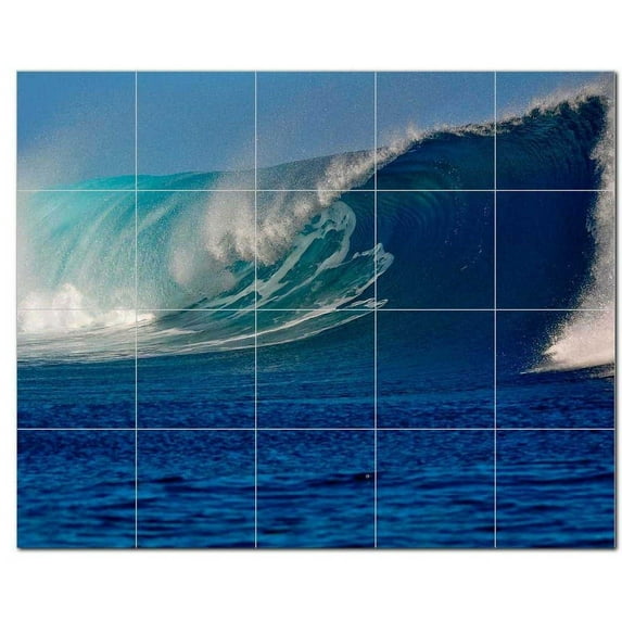 Waves Ceramic Tile Mural Kitchen Backsplash Bathroom Shower, 401918-XL54